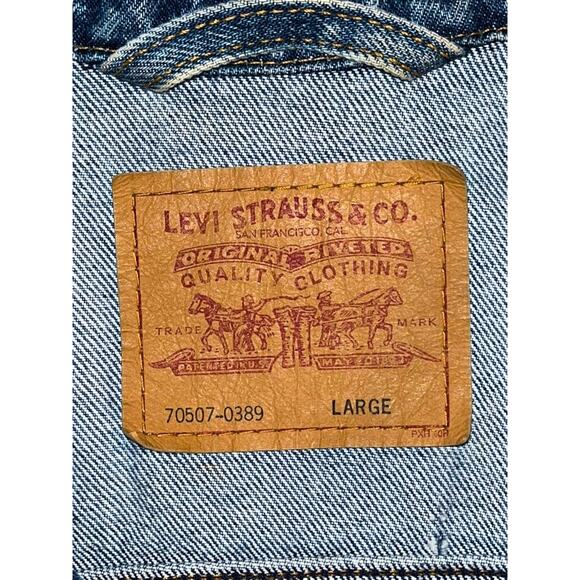 Levi’s 70507-0389 Denim Trucker Jacket Large 90s Hand Painted USA Flag Vintage - Picture 7 of 7